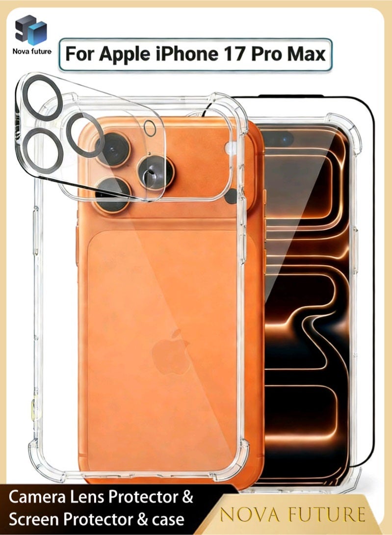 Nova future 3 in 1 Apple iPhone 17 Pro Max Protection Pack - Ultra Clear Shockproof Case, Edge-to-Edge Screen Protector & Camera Lens Protector, 360 Degree Full Body Protection for Apple iPhone 17 Pro Max - Image 1